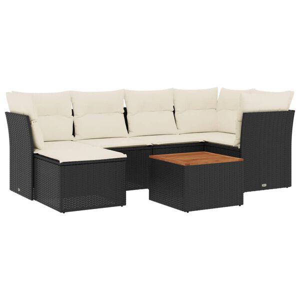 vidaXL 7 Piece Garden Sofa Set with Cushions Black Poly Rattan