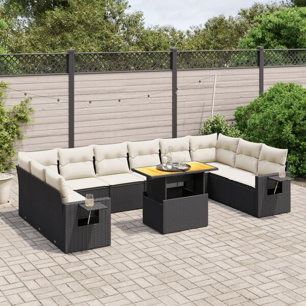 vidaXL 11 Piece Garden Sofa Set with Cushions Black Poly Rattan