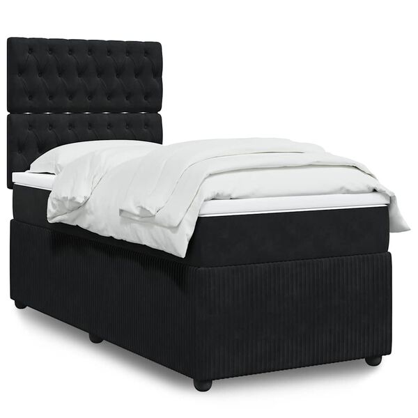 vidaXL Box Spring Bed with Mattress Black King Single Velvet