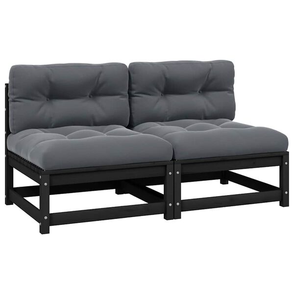 vidaXL Garden Middle Sofas with Anthracite Cushions 2 pcs Solid Pinewood