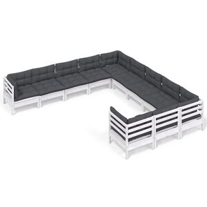vidaXL 11 Piece Garden Lounge Set with Cushions White Pinewood