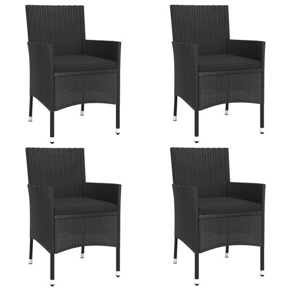 vidaXL 5 Piece Garden Bistro Set with Cushions Black Poly Rattan