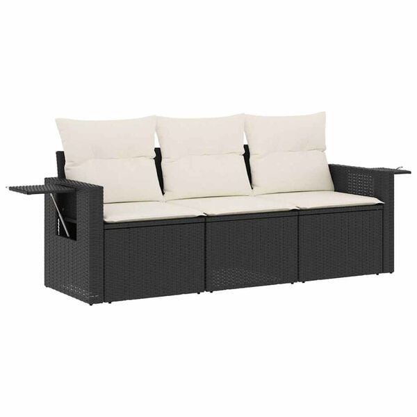 vidaXL 3 Piece Garden Sofa Set with Cushions Black Poly Rattan