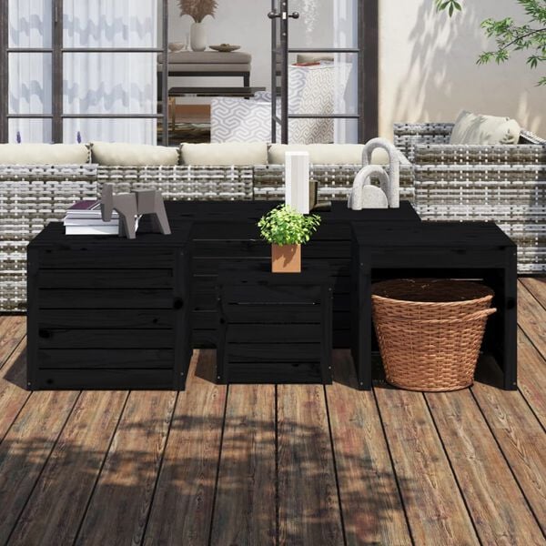 vidaXL 4 Piece Garden Box Set Black Solid Wood Pine