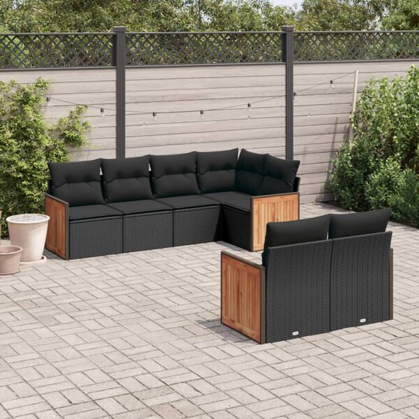 vidaXL 7 Piece Garden Sofa Set with Cushions Black Poly Rattan