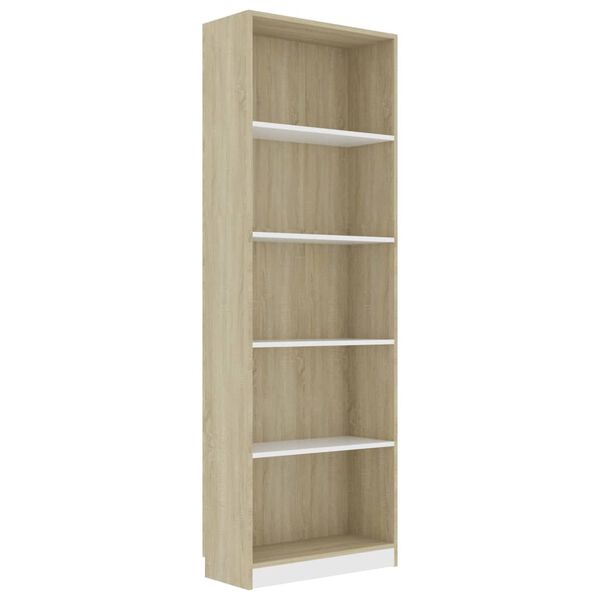 vidaXL 5-Tier Book Cabinet White and Sonoma Oak 60x24x175 cm Engineered Wood