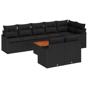vidaXL Garden Sofa Set with Cushion 9 pcs Black Poly Rattan