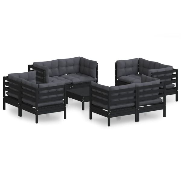vidaXL 9 Piece Garden Lounge Set with Anthracite Cushions Pinewood