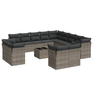 vidaXL 14 Piece Garden Sofa Set with Cushions Grey Poly Rattan