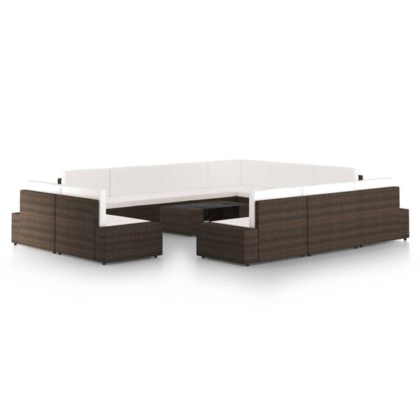 vidaXL 12 Piece Garden Lounge Set with Cushions Brown Poly Rattan