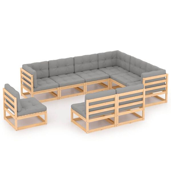 vidaXL 9 Piece Garden Lounge Set with Cushions Solid Pinewood