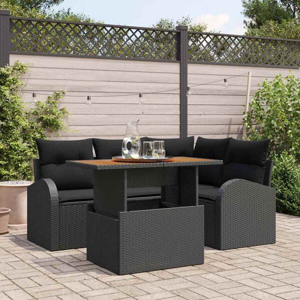vidaXL Garden Sofa Set with Storage 5 pcs Black Poly rattan