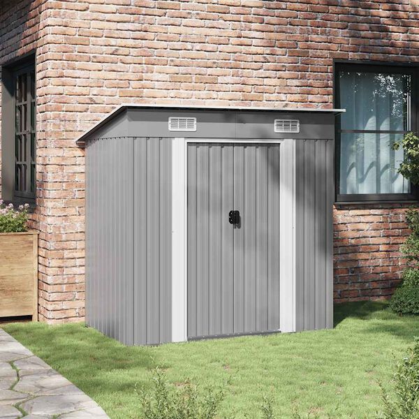 vidaXL Garden Shed Grey Metal