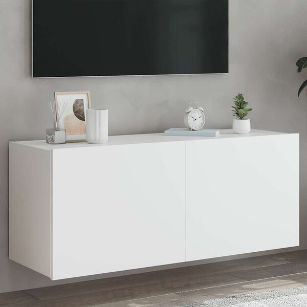 vidaXL TV Wall Cabinet with LED Lights White 100x35x41 cm