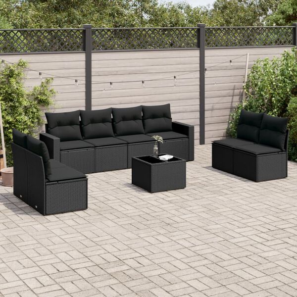 vidaXL 9 Piece Garden Sofa Set with Cushions Black Poly Rattan