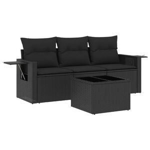 vidaXL 4 Piece Garden Sofa Set with Cushions Black Poly Rattan