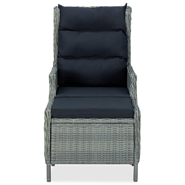 vidaXL Reclining Garden Chair with Footstool Poly Rattan Light Grey