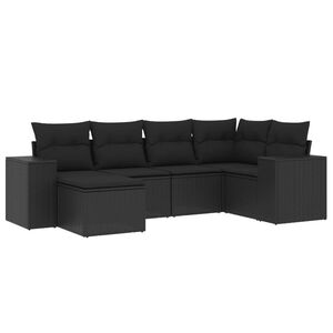 vidaXL 6 Piece Garden Sofa Set with Cushions Black Poly Rattan