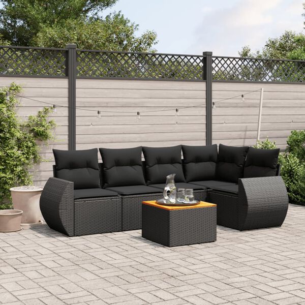vidaXL 6 Piece Garden Sofa Set with Cushions Black Poly Rattan
