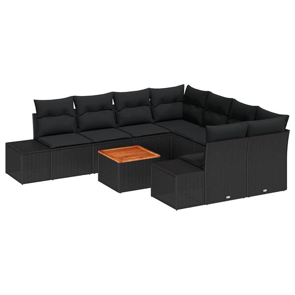vidaXL Garden Sofa Set with Cushion 9 pcs Black Poly rattan
