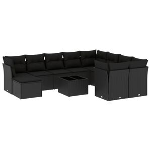 vidaXL 11 Piece Garden Sofa Set with Cushions Black Poly Rattan