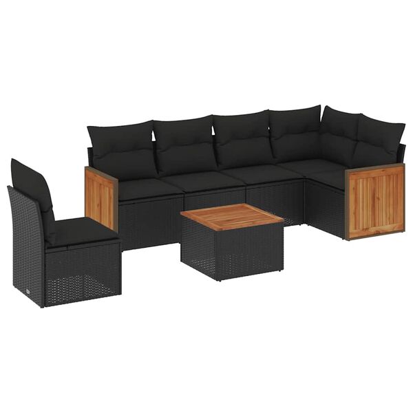 vidaXL 7 Piece Garden Sofa Set with Cushions Black Poly Rattan