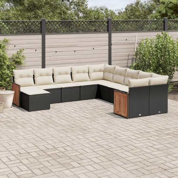 vidaXL 11 Piece Garden Sofa Set with Cushions Black Poly Rattan