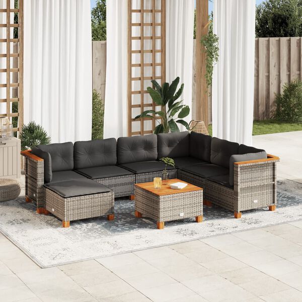 vidaXL 8 Piece Garden Sofa Set with Cushions Grey Poly Rattan