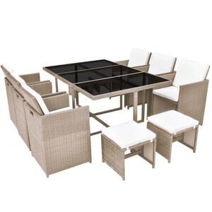 vidaXL 11 Piece Outdoor Dining Set with Cushions Poly Rattan Beige