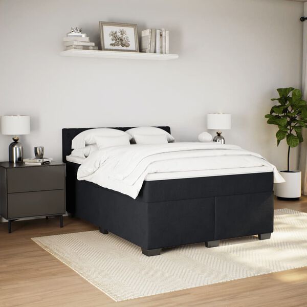vidaXL Box Spring Bed with Mattress Black Double Velvet