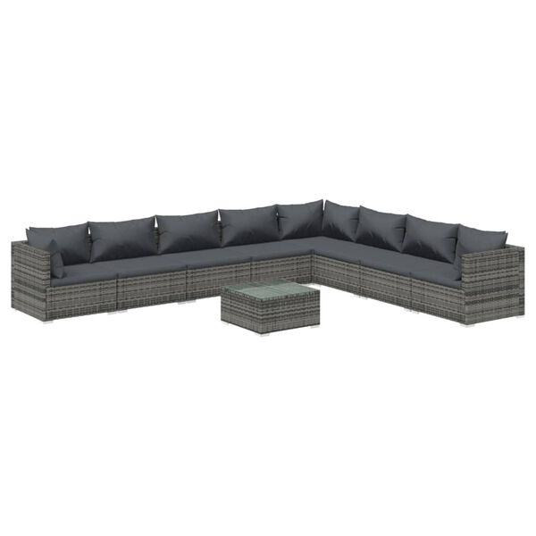 vidaXL 9 Piece Garden Lounge Set with Cushions Poly Rattan Grey