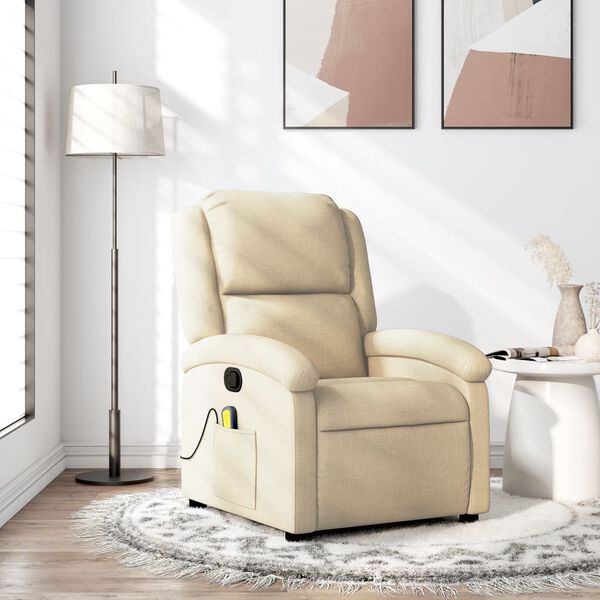 vidaXL Massage Recliner Chair Cream Fabric