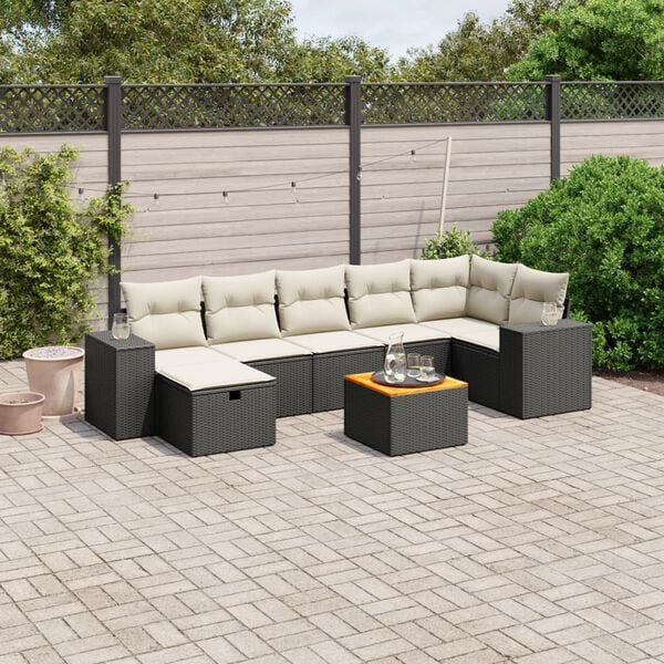vidaXL 8 Piece Garden Sofa Set with Cushions Black Poly Rattan