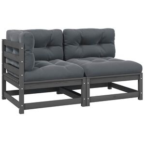 vidaXL 2 Piece Garden Lounge Set with Cushions Grey Solid Pinewood
