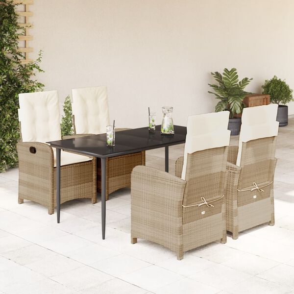 vidaXL 5 Piece Garden Dining Set with Cushions Beige Poly Rattan
