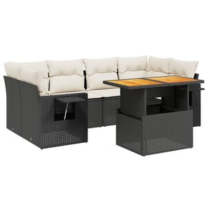 vidaXL 7 Piece Garden Sofa Set with Cushions Black Poly Rattan
