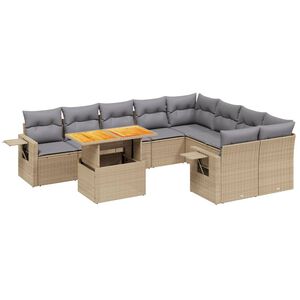 vidaXL 10 Piece Garden Sofa Set with Cushions Beige Poly Rattan