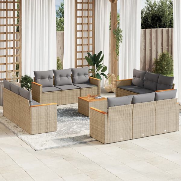 vidaXL 13 Piece Garden Sofa Set with Cushions Beige Poly Rattan