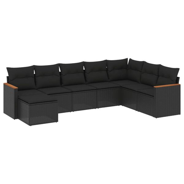 vidaXL 8 Piece Garden Sofa Set with Cushions Black Poly Rattan