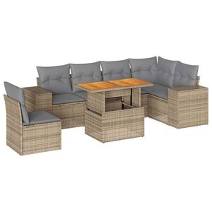 vidaXL 7 Piece Garden Sofa Set with Cushions Beige Poly Rattan