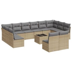 vidaXL 13 Piece Garden Sofa Set with Cushions Beige Poly Rattan