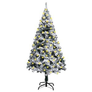 vidaXL Artificial Pre-lit Christmas Tree with Flocked Snow Green 180cm