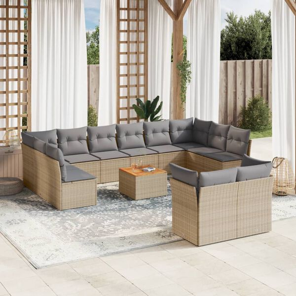vidaXL 13 Piece Garden Sofa Set with Cushions Beige Poly Rattan