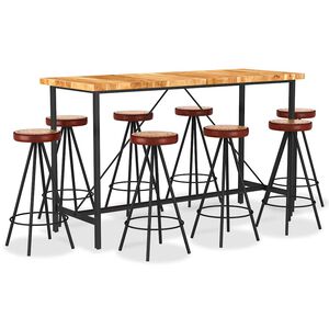 vidaXL 9 Piece Bar Set Solid Acacia Wood, Genuine Leather & Canvas