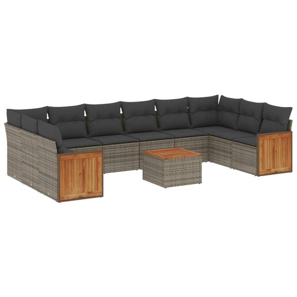 vidaXL 11 Piece Garden Sofa Set with Cushions Grey Poly Rattan
