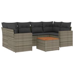 vidaXL 7 Piece Garden Sofa Set with Cushions Grey Poly Rattan