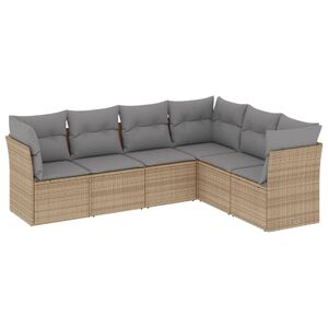 vidaXL 6 Piece Garden Sofa Set with Cushions Beige Poly Rattan