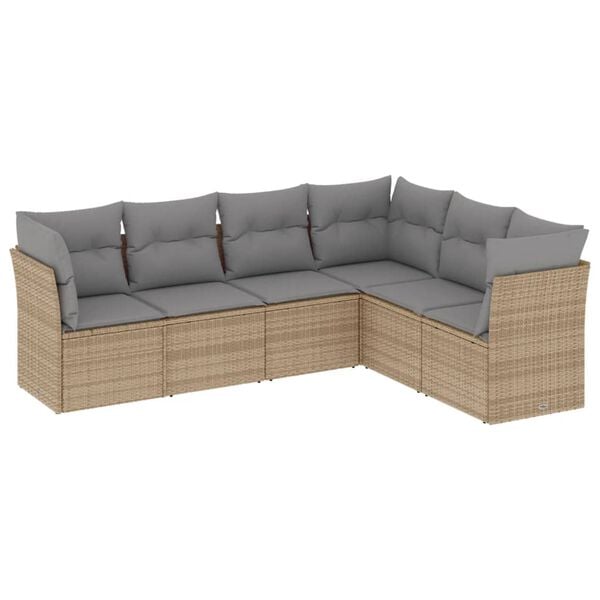 vidaXL 6 Piece Garden Sofa Set with Cushions Beige Poly Rattan