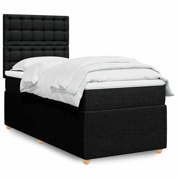 vidaXL Box Spring Bed with Mattress Black King Single Fabric