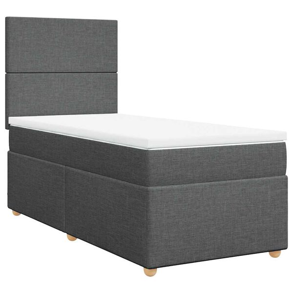 vidaXL Box Spring Bed with Mattress Dark Grey King Single Fabric
